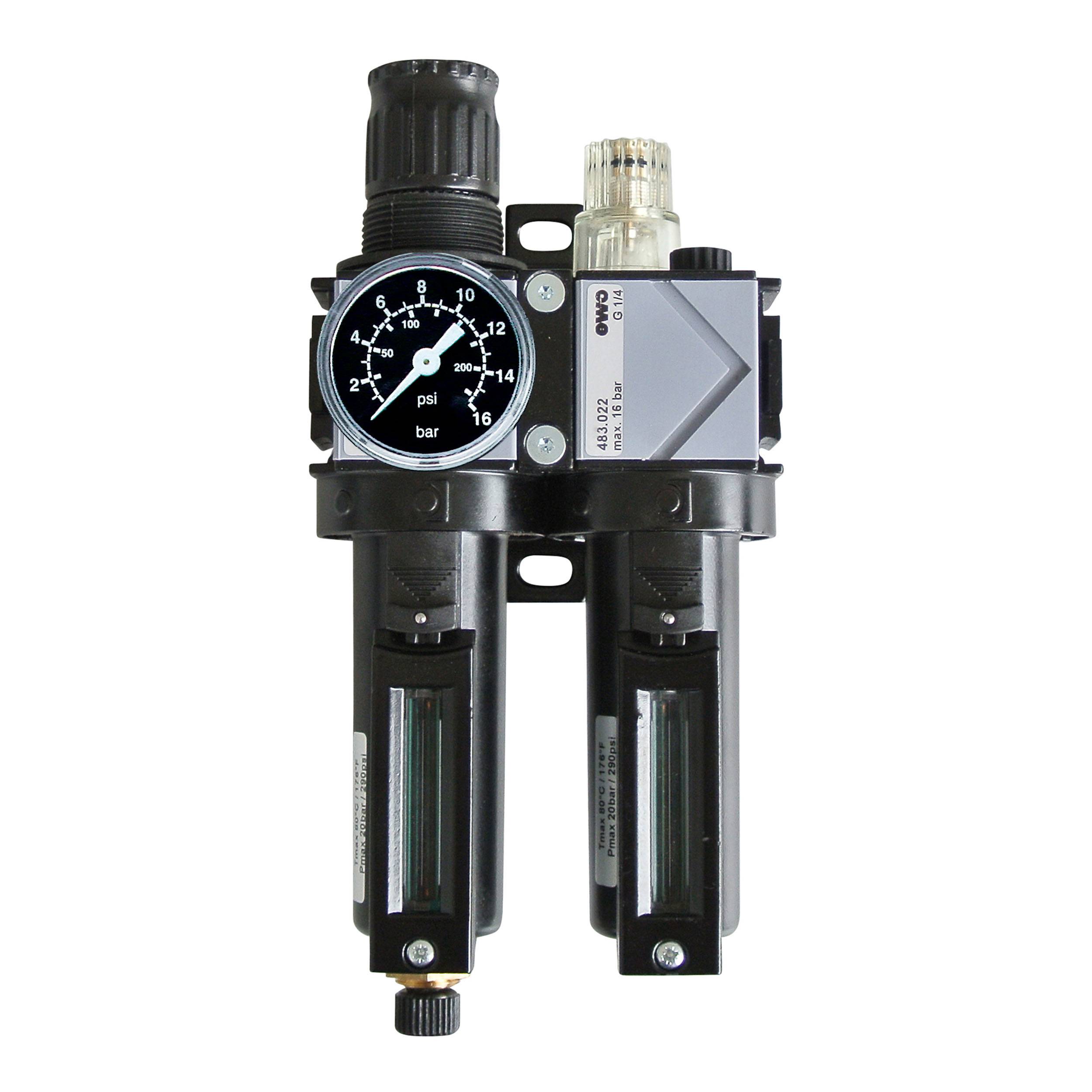 EWO 488.230MV_NEU, 2er-Wartungseinheit, G 3/8, Kompakt, Handablass, Manometer, Metallbehälter, Filtereinsatz 5 µm, BG 30-0