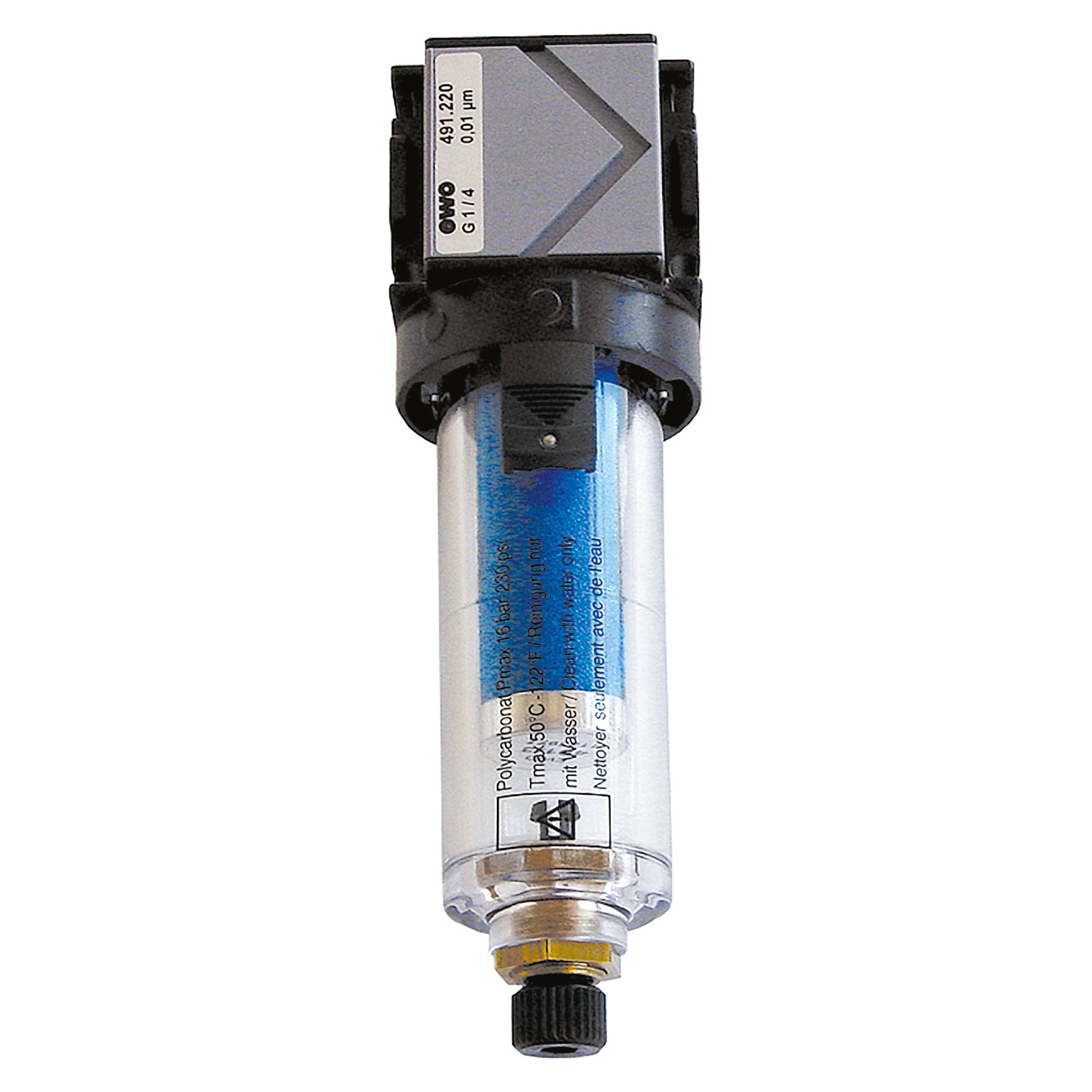 EWO 491.222M_NEU, Mikrofilter, G 1/4, elektrische Verschmutzungsanzeige, Handablassventil, Metallbehälter-0