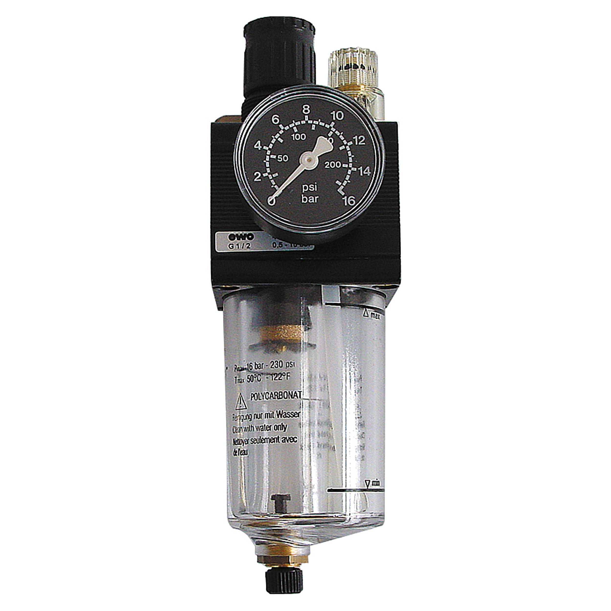 EWO 423.234S, Kombi-Wartungseinheit, G 3/8, 0,5-16 bar, Handablassventil, Manometer, Schutzkorb, combibloc BG 40, /96-0