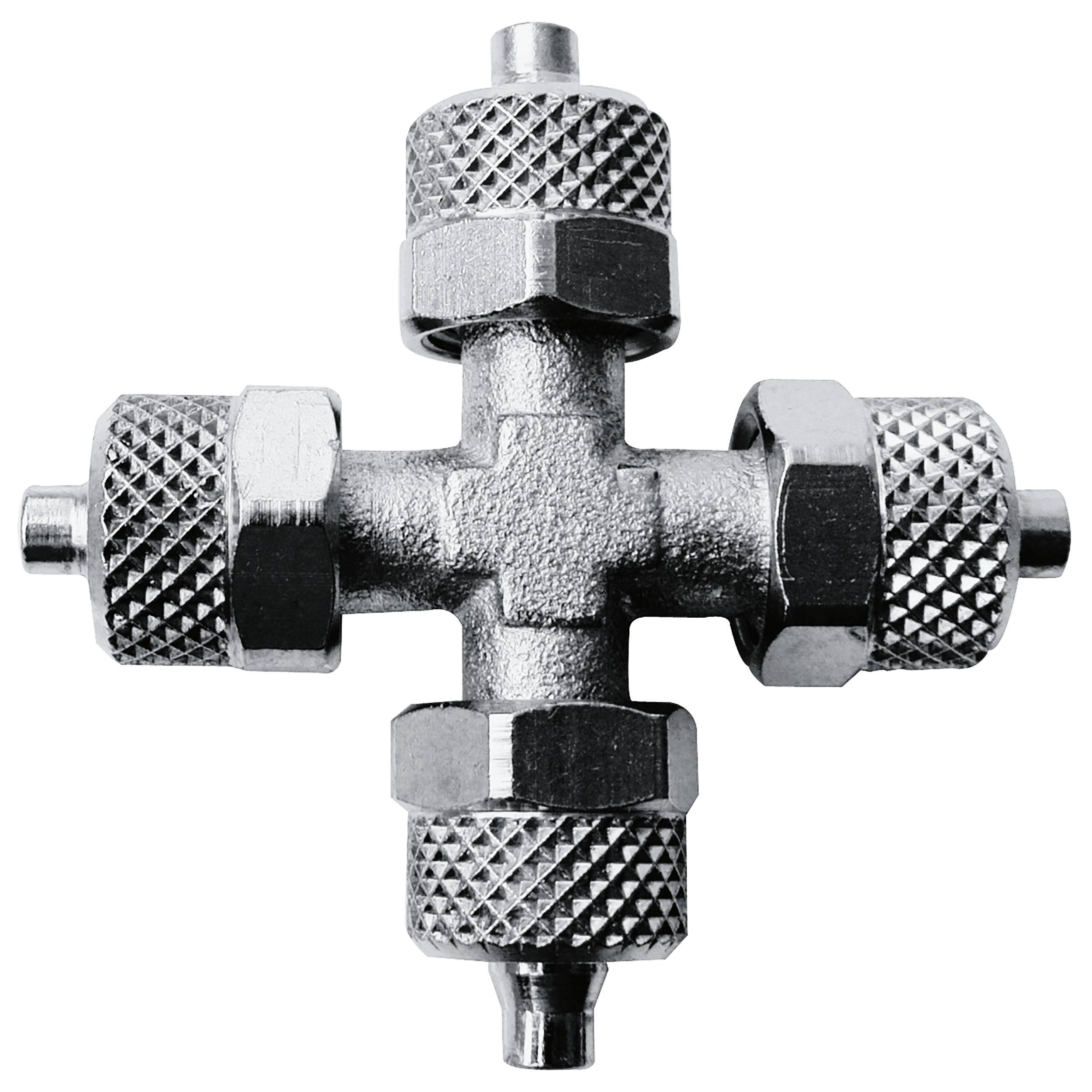 EWO 401.803, KV – Kreuz-Verteiler, Schlauch-Ø: D × d: 8 × 6, Länge: 48 mm, max. Betriebsdruck 40 bar, vernickelt-0
