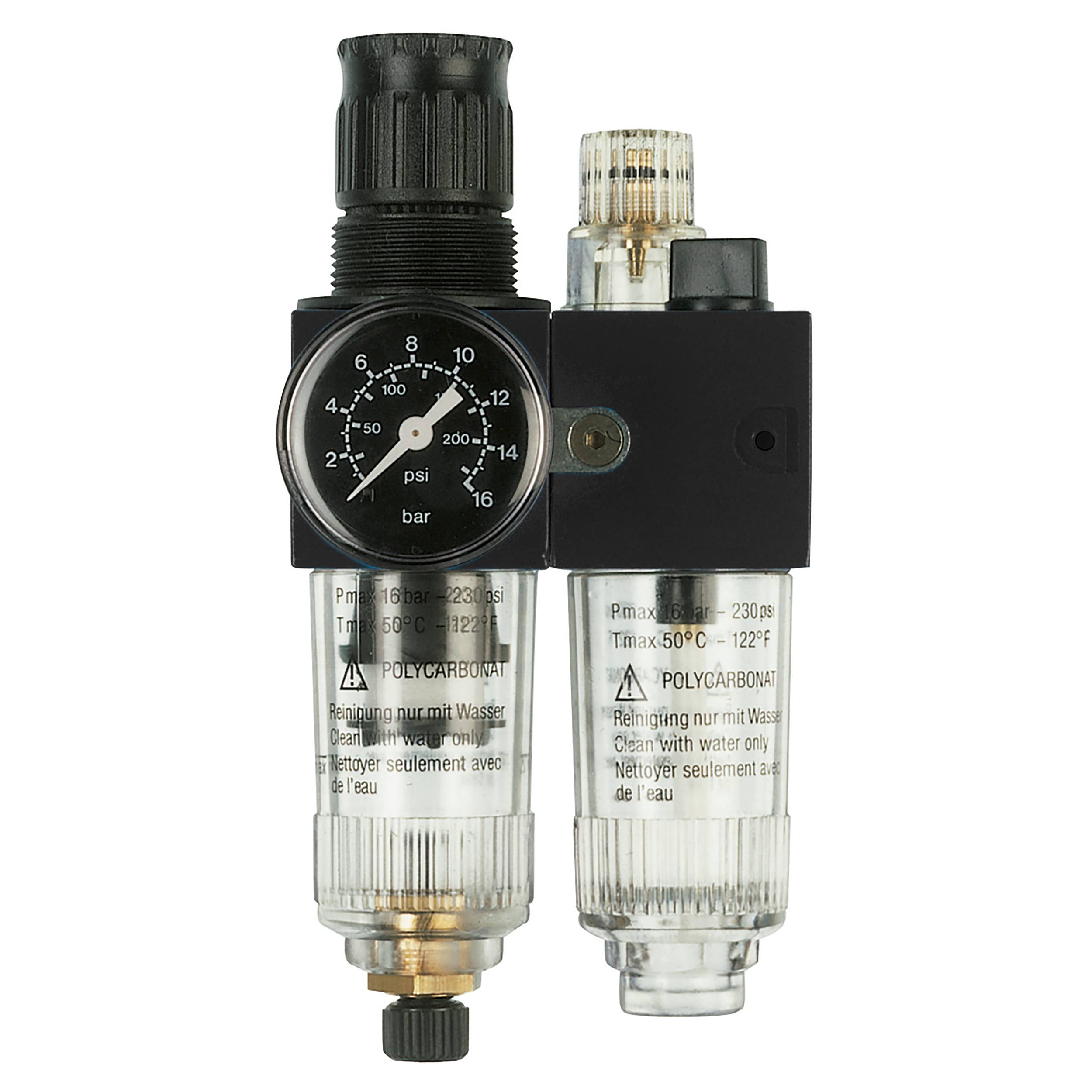 EWO 449.22, 2er-Wartungseinheit, G 1/4, 0,5–10 bar, Handablassventil, Manometer, airvision BG 20, /680