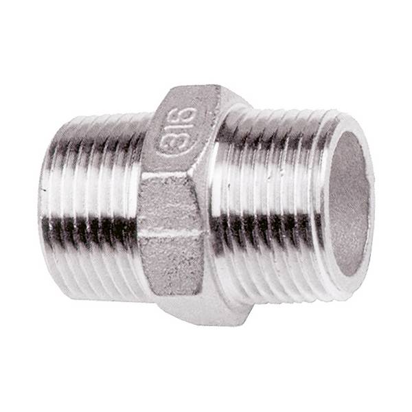 EWO 650.12, Doppelnippel Edelstahl V4A, Anschluss: R½ a (Außengewinde konisch nach ISO 7/1), DN 15, Länge: 42 mm, SW: 26