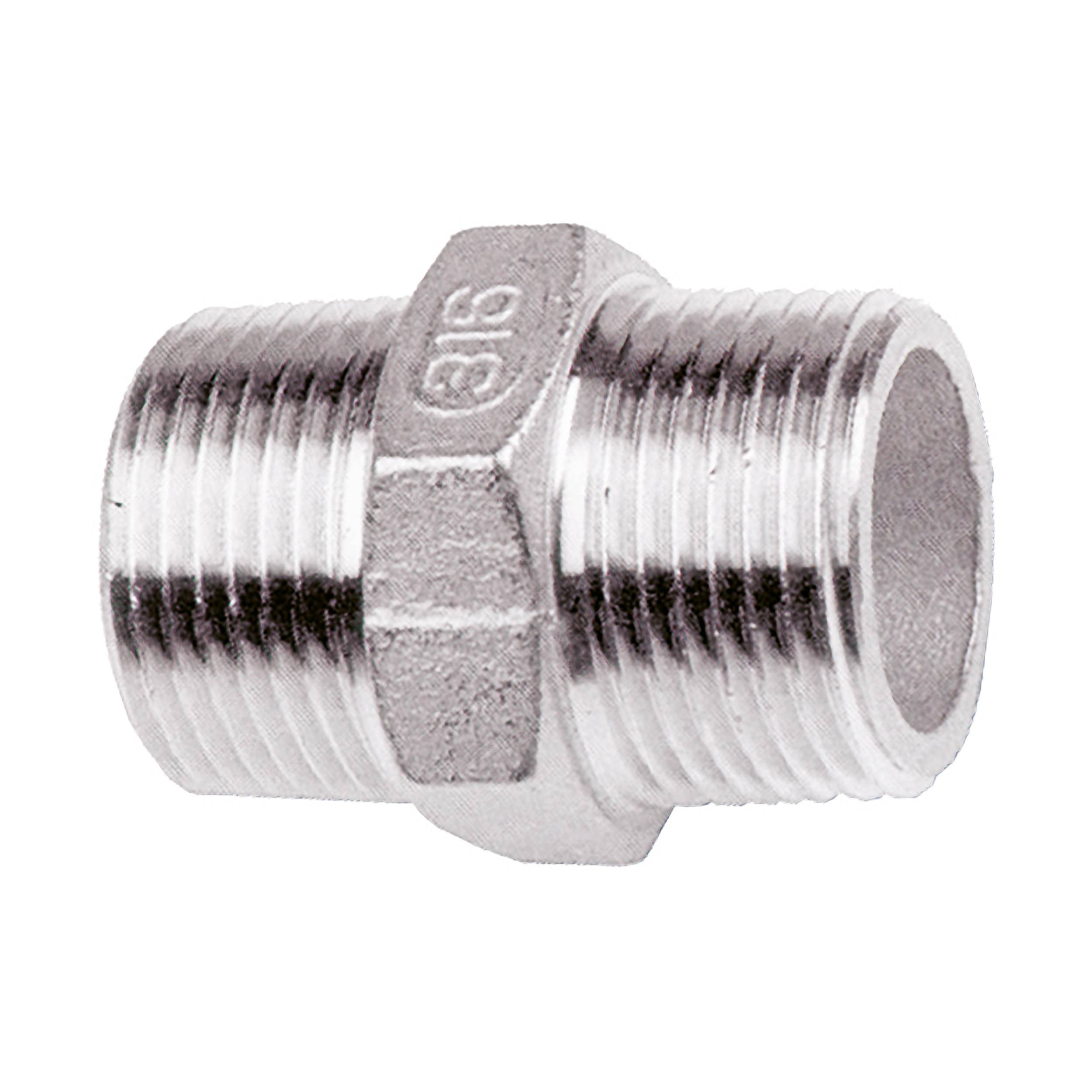 EWO 650.12, Doppelnippel Edelstahl V4A, Anschluss: R½ a (Außengewinde konisch nach ISO 7/1), DN 15, Länge: 42 mm, SW: 26-0