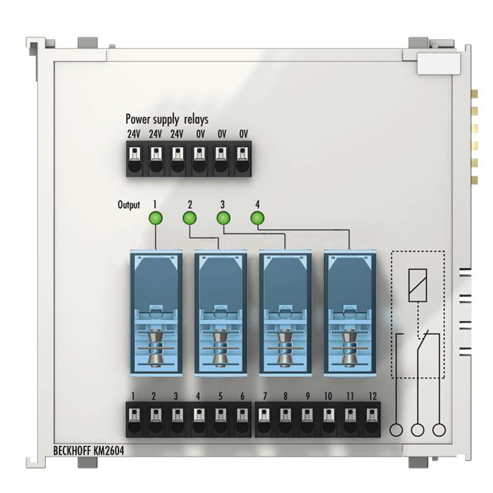 Beckhoff KM2604, Busklemmenmodul, 4-Kanal-Relais-Ausgang, 230V AC, 16A-0