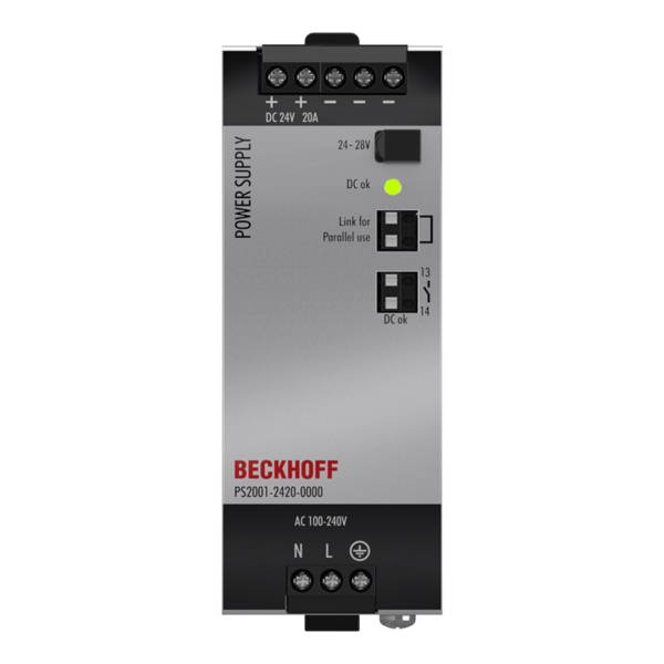 Beckhoff PS2001-2420-0000, Stromversorgung PS2000; Ausgang: 24V DC, 20 A; Eingang: AC 100…240 V/DC 110…150 V, 1-phasig