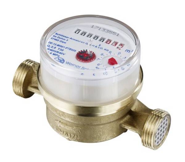 Schlösser Einstrahlzähler Bauart ETW-Modularis, bis 90 Grad C, Dauerdurchfluss Q3 4m3/h, 1" AG, Baulänge 130mm