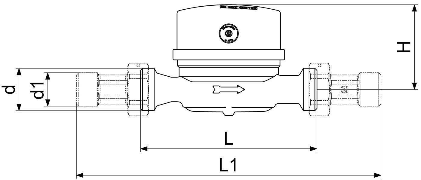 Schlösser Einstrahlzähler Bauart ETK, bis 30 Grad C, Dauerdurchfluss Q3 2,5m3/h, 3/4" AG, Baulänge 80mm-1