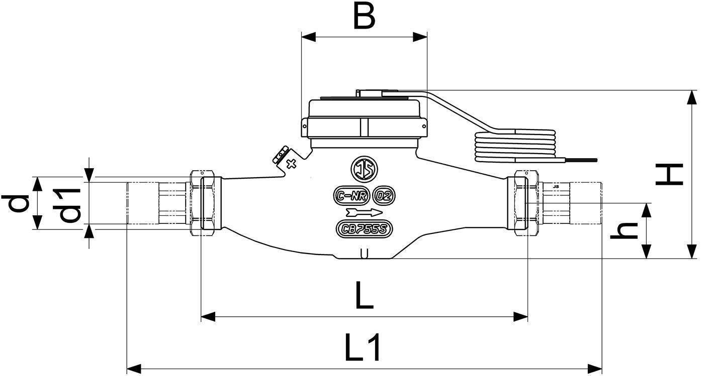 Schlösser Wasserzähler Bauart MNR-I, waagerecht und senkrecht, bis 30 Grad C, Q3 4m3/h, 3/4", Baulänge 190mm, Impuls-1