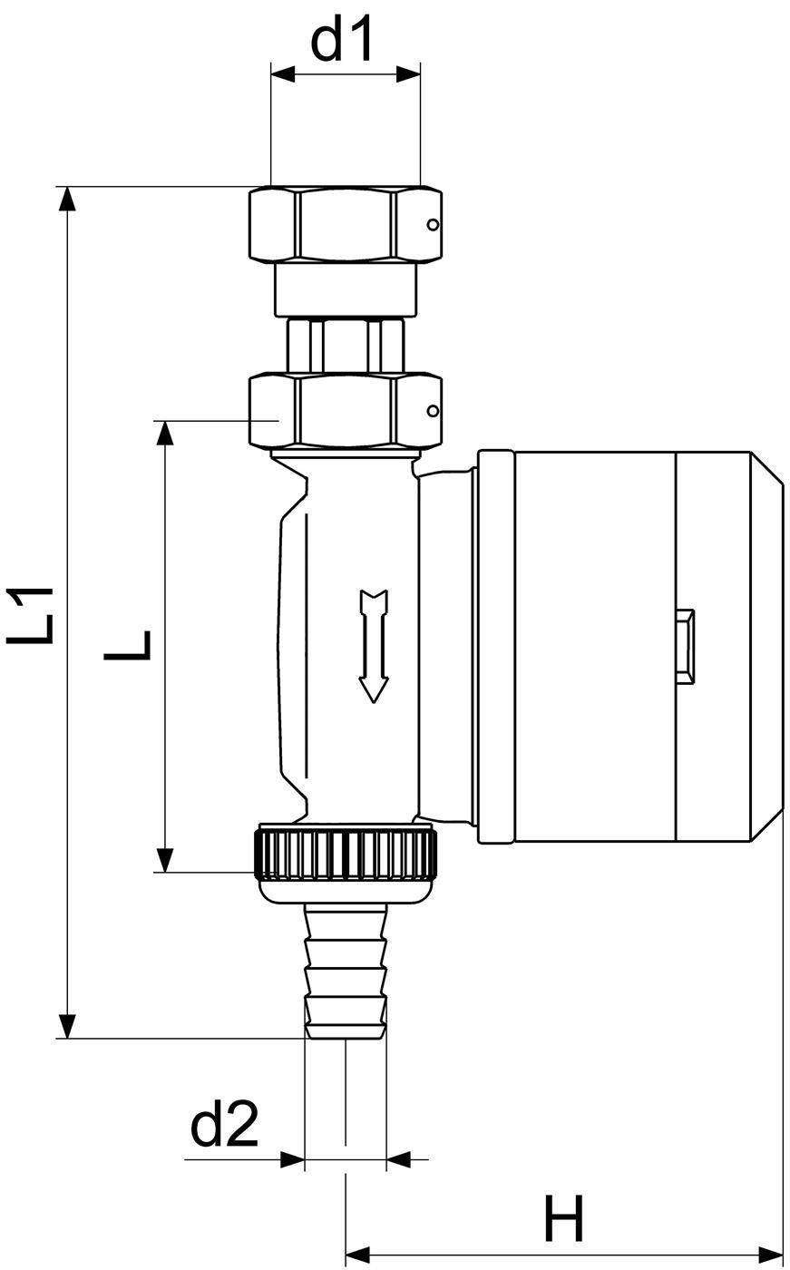 Schlösser Zapfhahnzähler Bauart ZAK mit Haube, bis 30 Grad C, Q3 2,5m3/h, Eingang 1", Ausgang Schlauchverschr. 1/2" IG-1