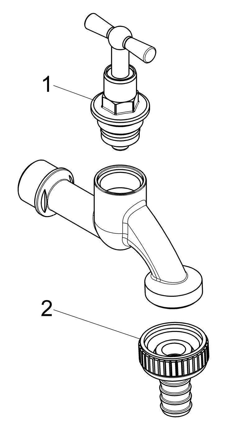 Schlösser Armaturen AUSLAUFVENTIL MIT SCHLAUCHVER. KNEBEL-OBERTEIL, 1/2", MATT CHROM-2