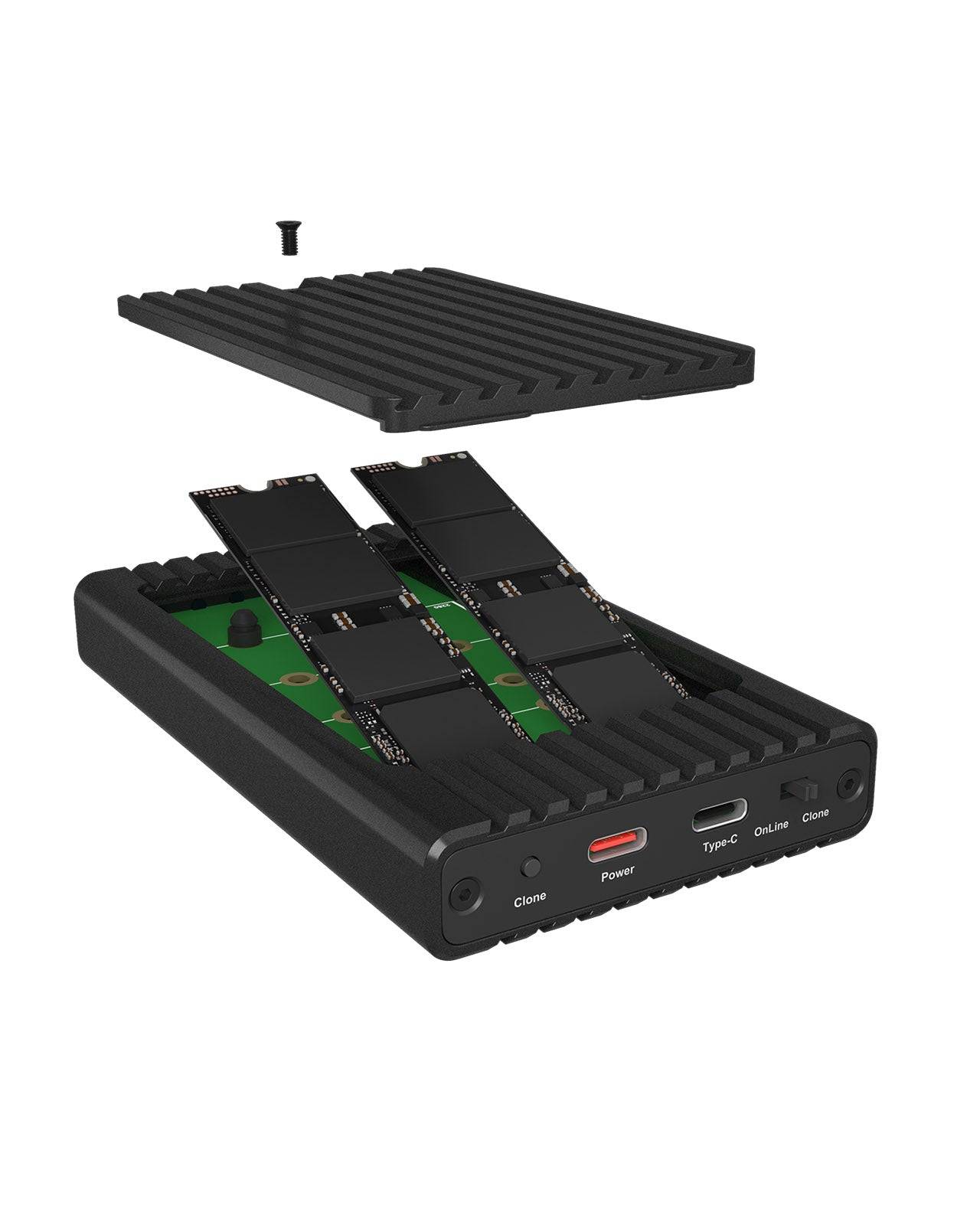 IB-2817M-C32, 2-fach M.2 PCIe NVMe Gehäuse, Host USB 3.2 Gen2x2 Type-C® 20 Gbit/s, für 22x30/42/60/80 mm M.2 SSD, Alu-2