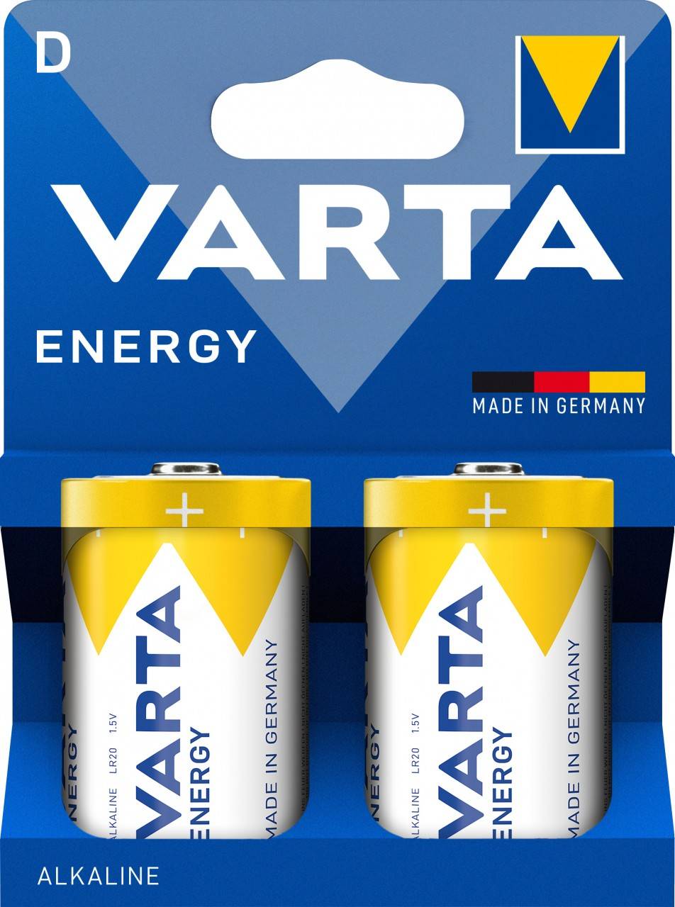 Varta Batterie Alkaline, Mono, D, LR20, 1,5V Energy, Retail Blister (2-Pack)-0