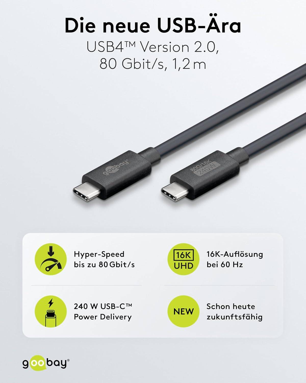 Goobay 74376 zertifiziertes USB4® Version 2 Kabel, USB-C™ Kabel, 80 Gbit/s, 240 W Power Delivery, 16K Video, 1,2 m-1