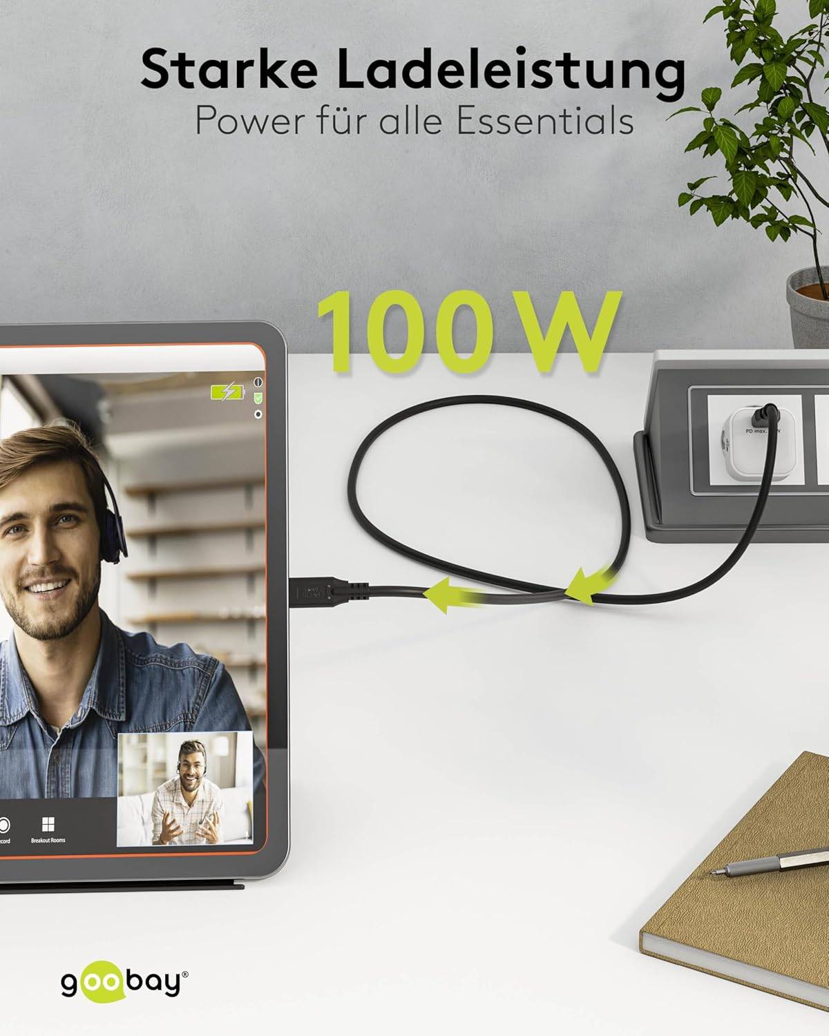 Goobay 74200 USB 3.2 Kabel, USB-C™ auf USB-C™, 10 Gbit/s, 100 W Power Delivery, 4K Video, 1 m-2