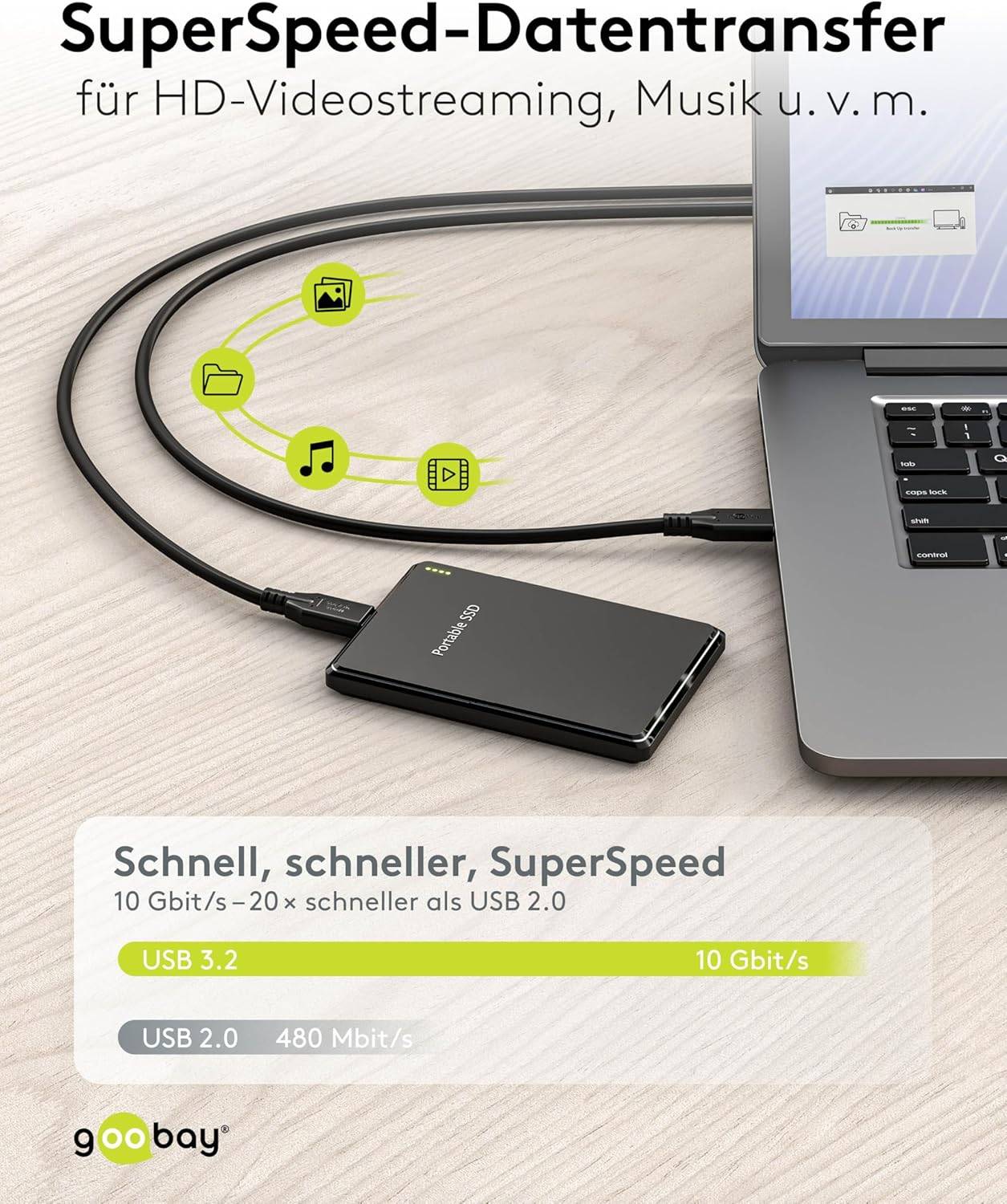 Goobay 74200 USB 3.2 Kabel, USB-C™ auf USB-C™, 10 Gbit/s, 100 W Power Delivery, 4K Video, 1 m-3