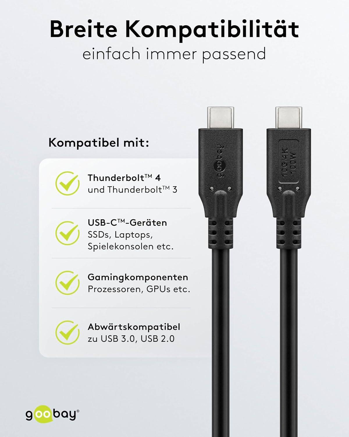 Goobay 74200 USB 3.2 Kabel, USB-C™ auf USB-C™, 10 Gbit/s, 100 W Power Delivery, 4K Video, 1 m-4