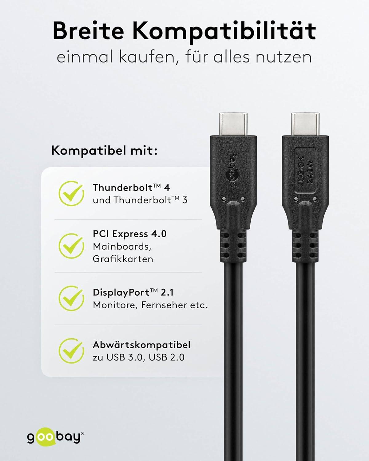 Goobay 74183 USB4® Kabel, USB-C™ auf USB-C™, 40 Gbit/s, 240 W Power Delivery, 8K Video, 1 m-5
