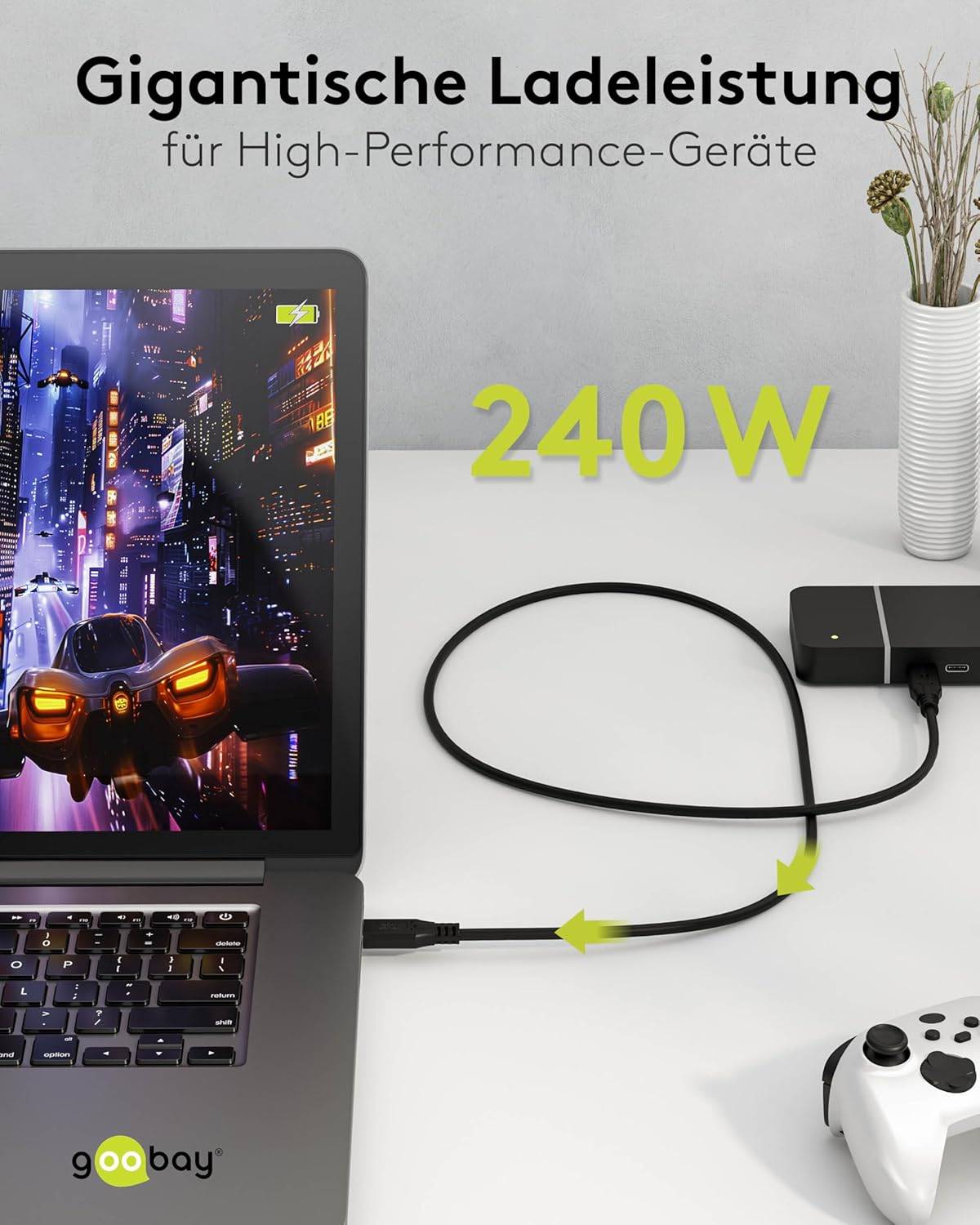 Goobay 74183 USB4® Kabel, USB-C™ auf USB-C™, 40 Gbit/s, 240 W Power Delivery, 8K Video, 1 m-2