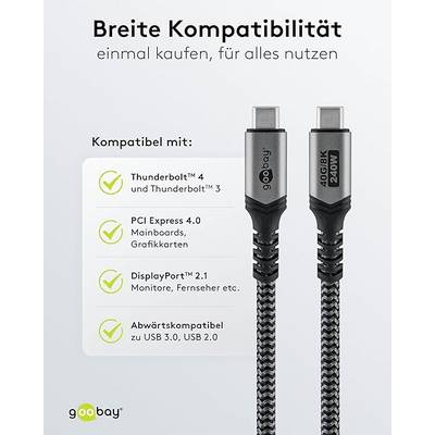 Goobay 74210 USB4® Kabel, USB-C™ auf USB-C™, 40 Gbit/s, 240 W Power Delivery, 8K Video, Textilmantel, 0,5 m-5