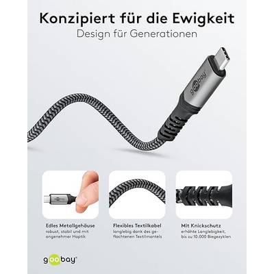 Goobay 74210 USB4® Kabel, USB-C™ auf USB-C™, 40 Gbit/s, 240 W Power Delivery, 8K Video, Textilmantel, 0,5 m-1