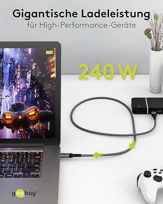 Goobay 74212 USB4® Kabel, USB-C™ auf USB-C™, 40 Gbit/s, 240 W Power Delivery, 8K Video, Textilmantel, 1,5 m-3