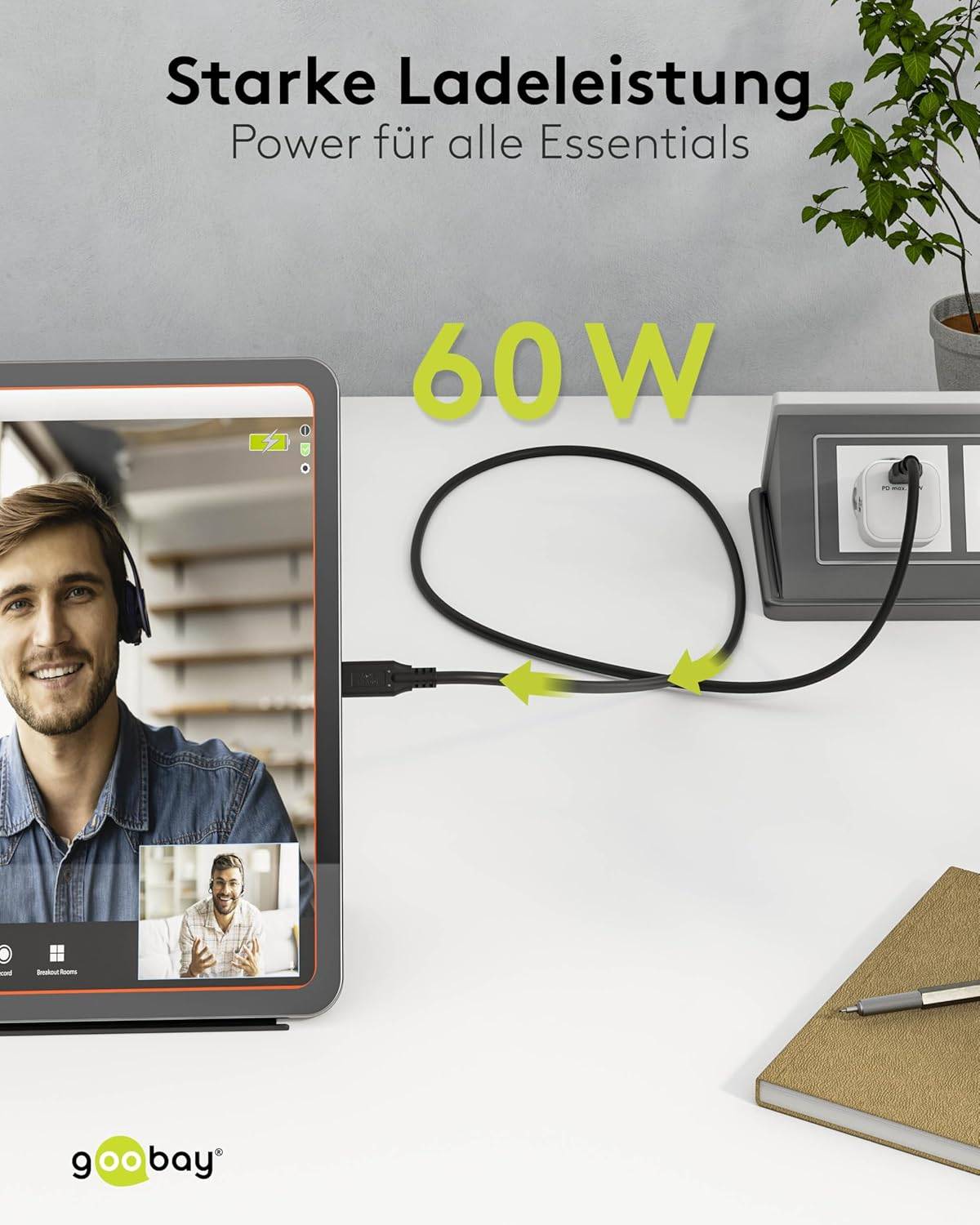 Goobay 74204 USB 3.2 Kabel, USB-C™ auf USB-C™, 10 Gbit/s, 60 W Power Delivery, 4K Video, 0,5 m-4