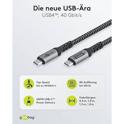 Goobay 74210 USB4® Kabel, USB-C™ auf USB-C™, 40 Gbit/s, 240 W Power Delivery, 8K Video, Textilmantel, 0,5 m-4