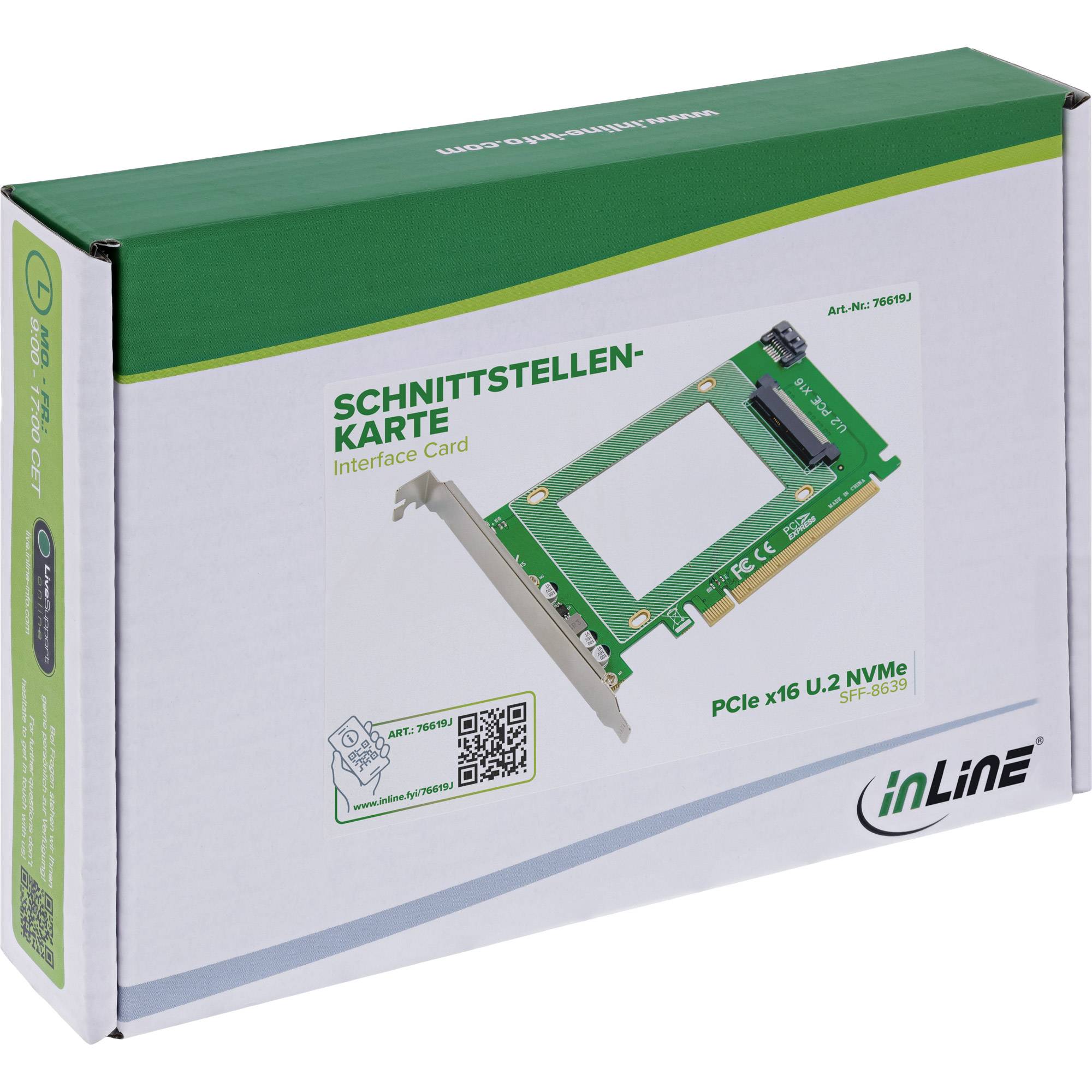 InLine Schnittstellenkarte PCIe x16 zu U.2 NVMe SFF-8639 intern PCI-4