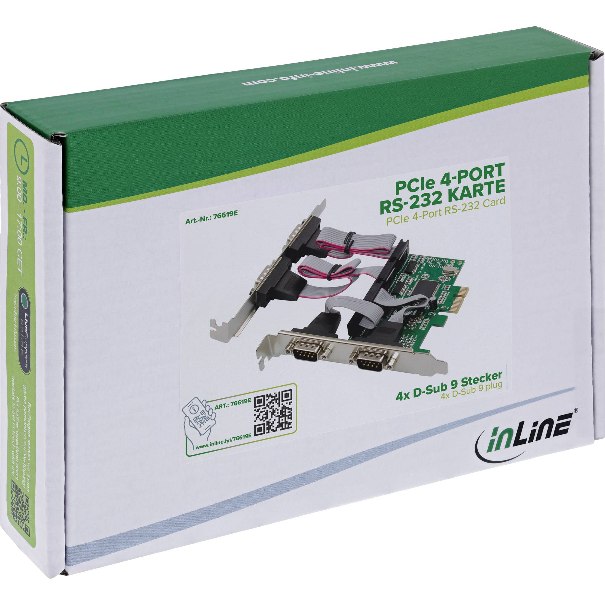 InLine® PCIe 4-Port RS-232 Karte, 4x D-Sub 9 Stecker, inkl. Low-Profile-4