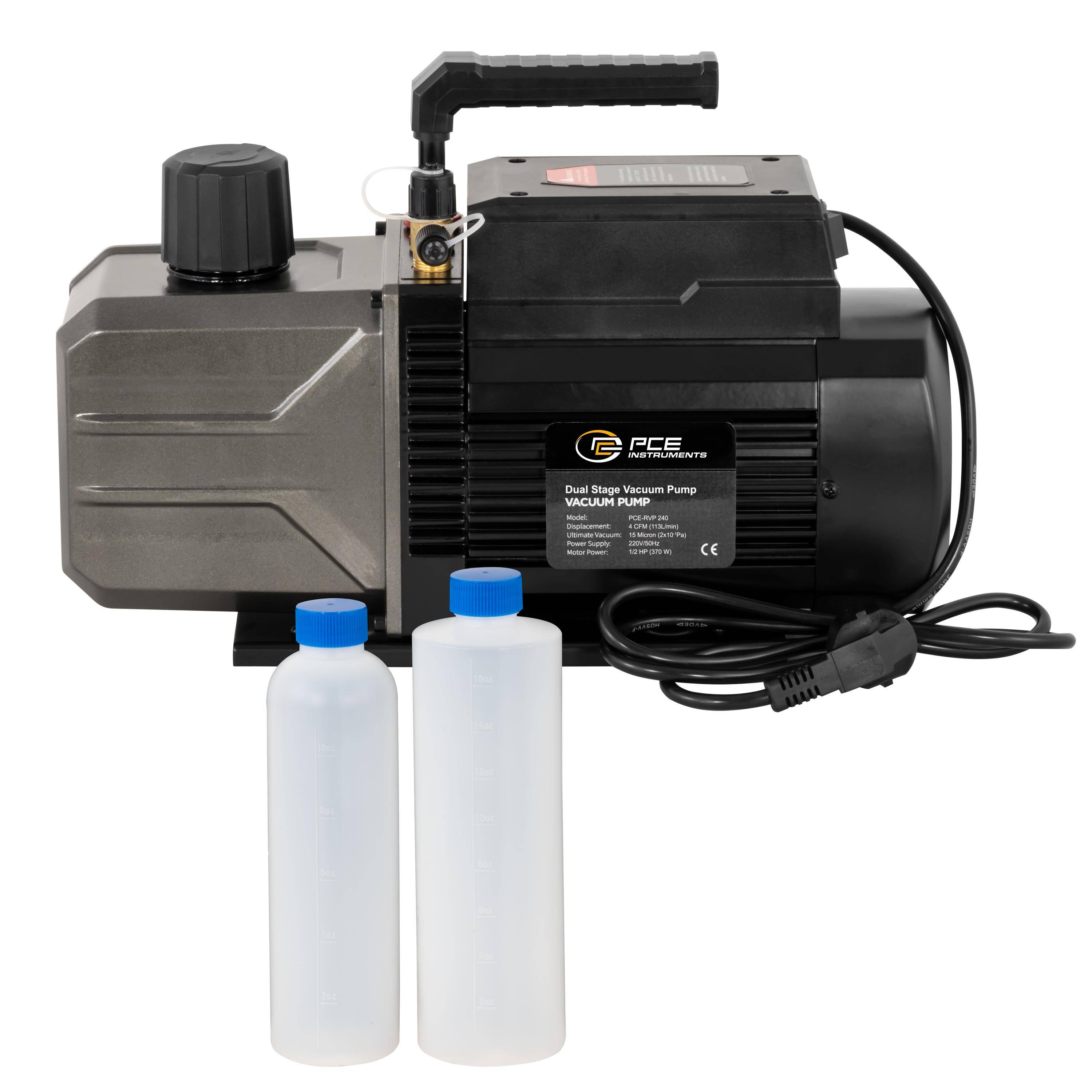 PCE Instruments zweistufige HVAC Vakuumpumpe PCE-RVP 240 |135 l/min |1/4 Zoll und 3/8 Zoll |0,51 PS |370 W-5