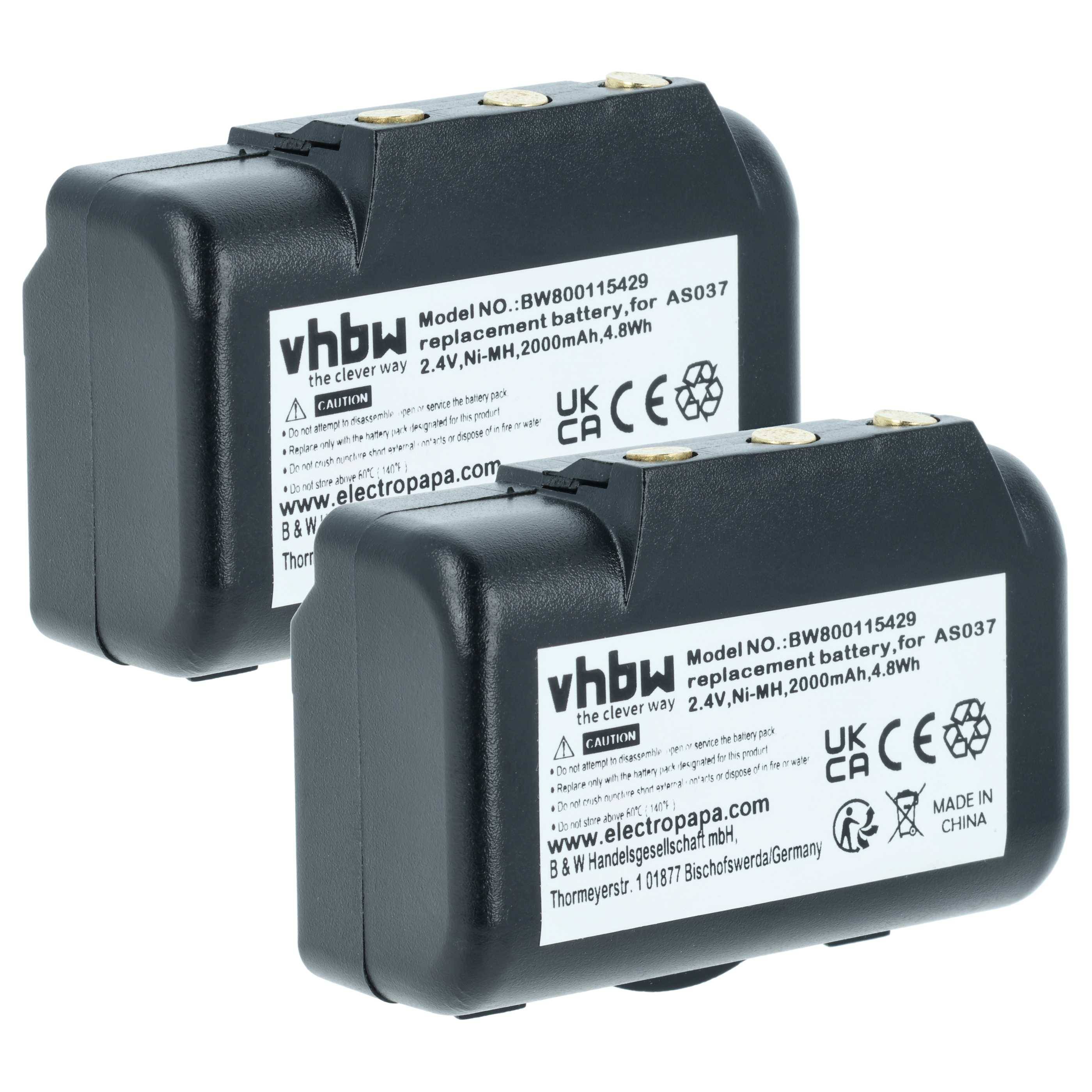 vhbw 2x Akku Ersatz für IMET WBH04.965 | AS037 für Industrie-Funkfernsteuerung Fernbedienung (2000 mAh, 2,4 V, NiMH) --0
