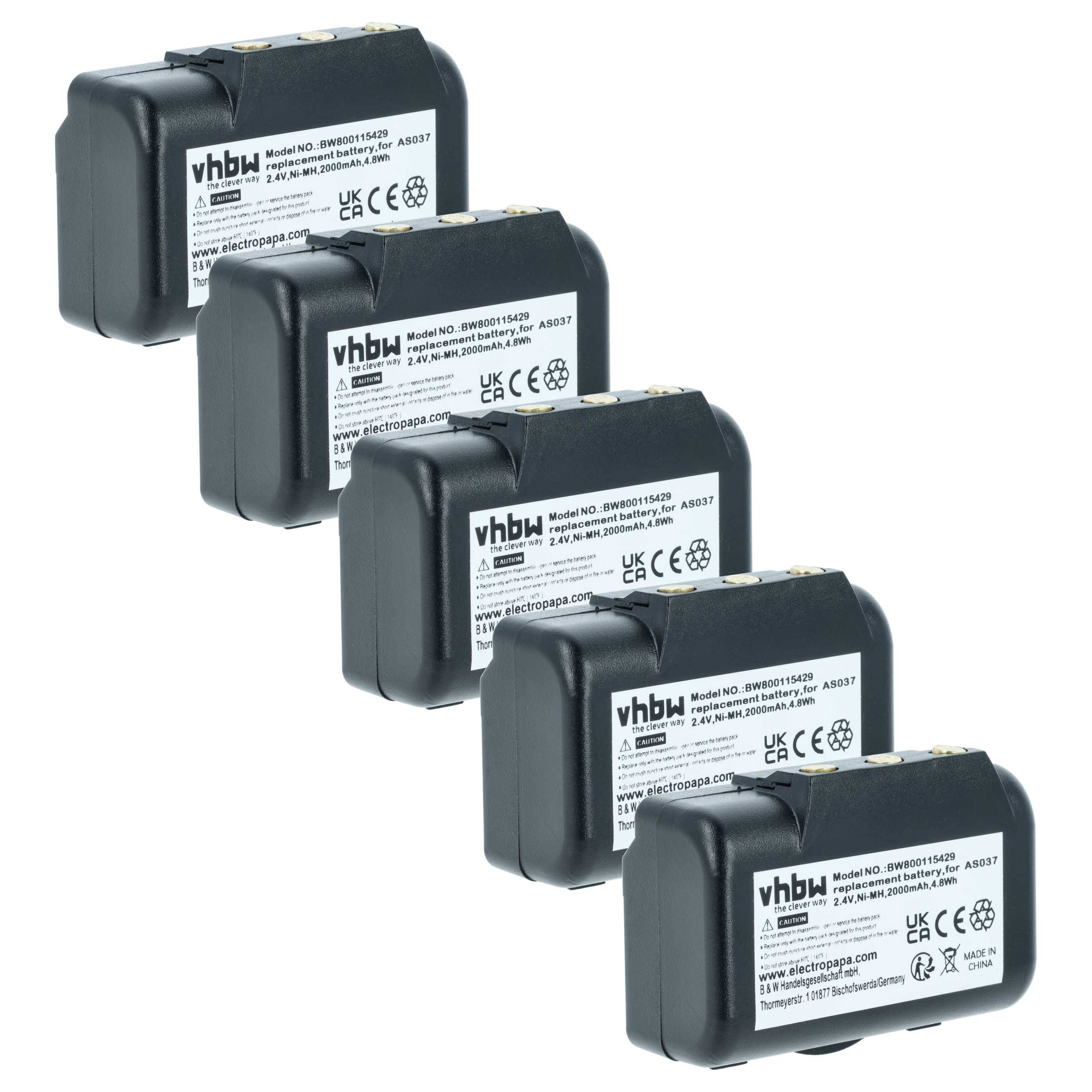 vhbw 5x Akku kompatibel mit IMET M550S Wave S Industrie-Funkfernsteuerung Fernbedienung (2000 mAh, 2,4 V, NiMH) --0