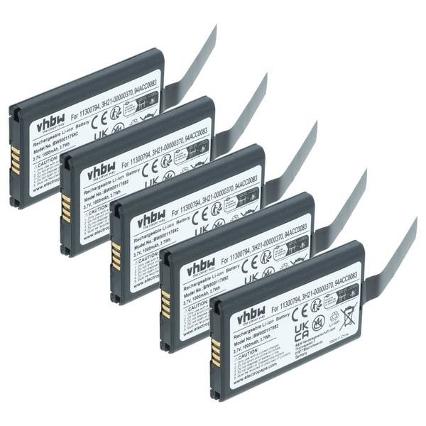 vhbw 5x Akku Ersatz für Datalogic 11300794 | 3H21-00000370, 94ACC0083, 800065-56 für Barcodescanner POS (1000 mAh, 3,7 V