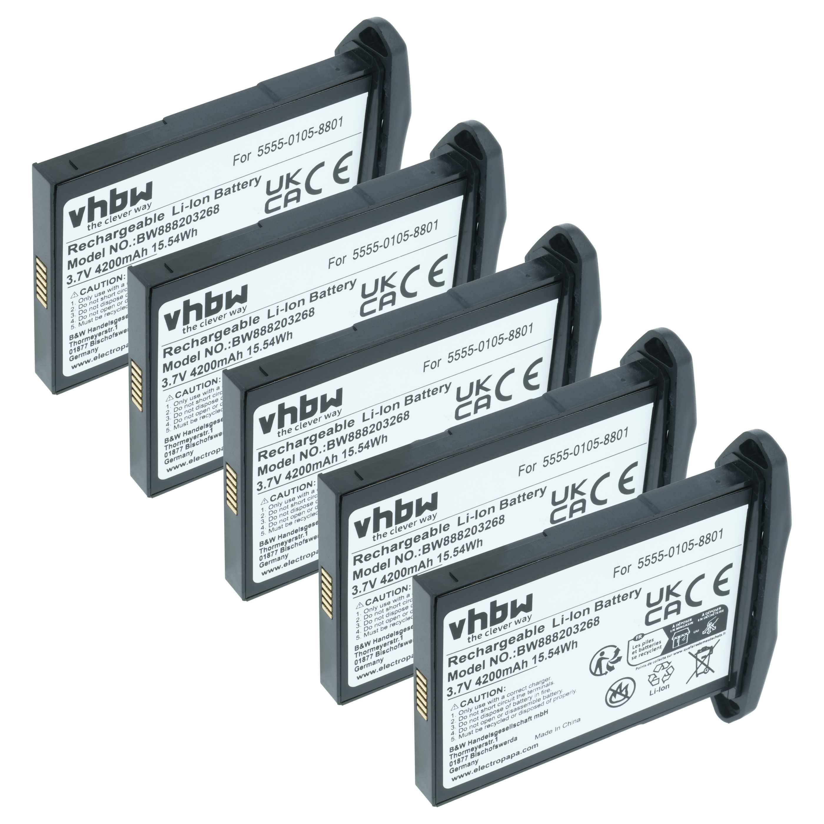vhbw 5x Akku Ersatz für NCR Orderman 5555-0105-8801 | für Handheld Computer Scanner (4200 mAh, 3,7 V, Li-Ion)-0