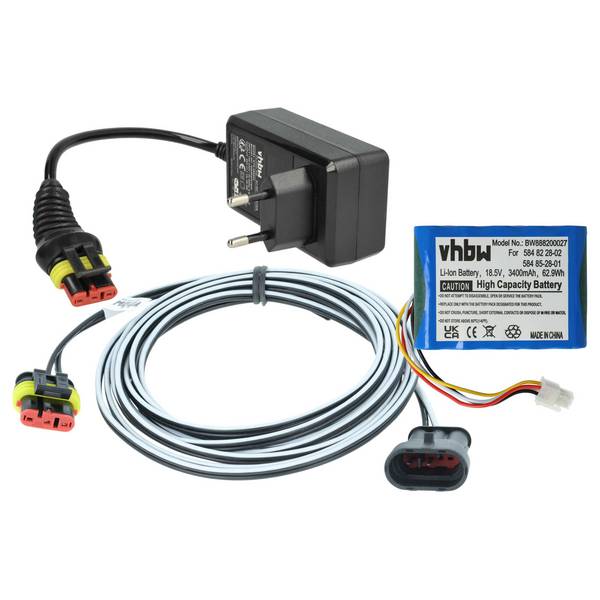 vhbw 1x Netzteil, 1x 3400 mAh Akku, 1x 3 m Niederspannungskabel Ersatz für Husqvarna 584 85 28-01, 584 82 28-02 für