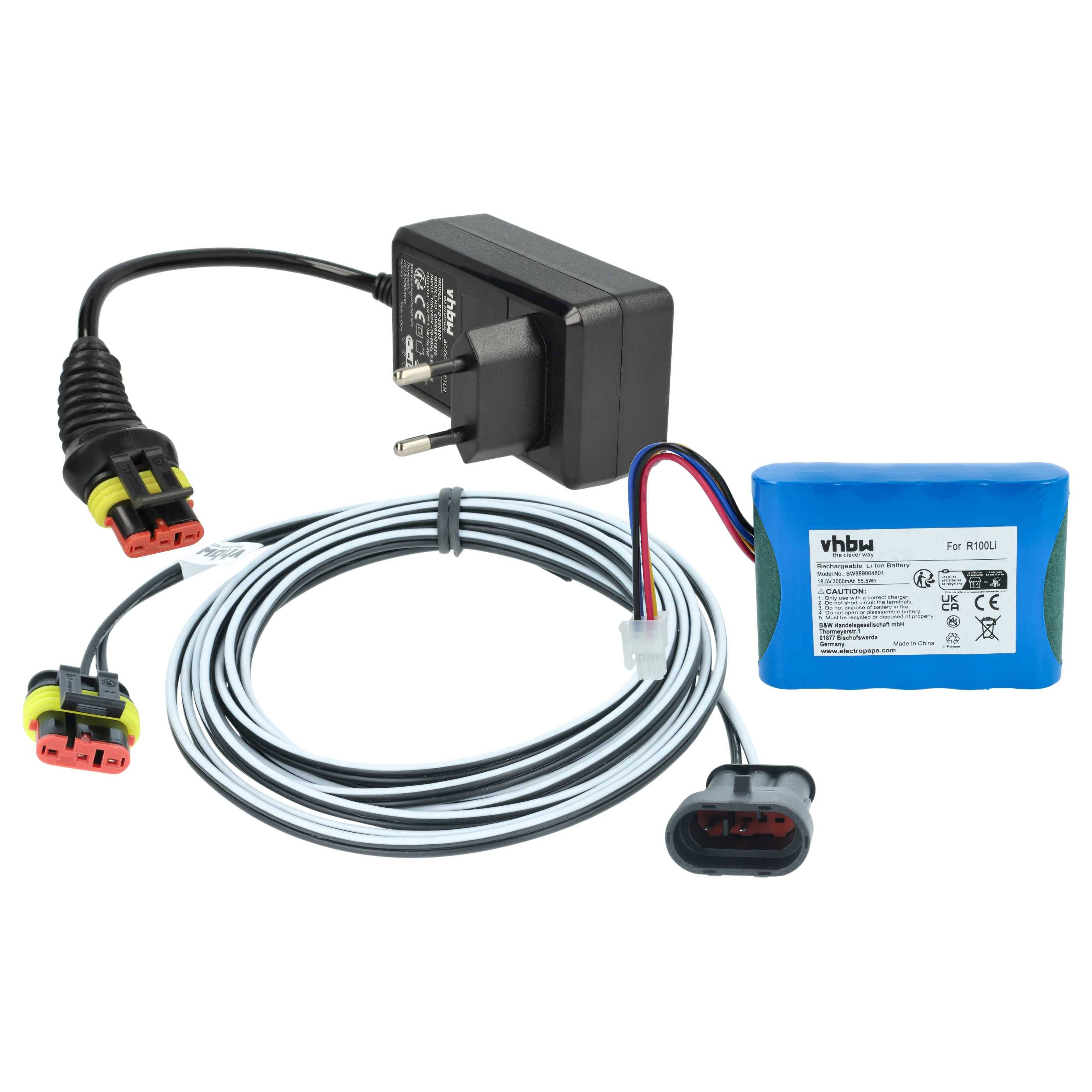 vhbw 1x Netzteil, 1x 3000 mAh Akku, 1x Niederspannungskabel Ersatz für Husqvarna 580 43 38-06, 584 82 28-01 für-0