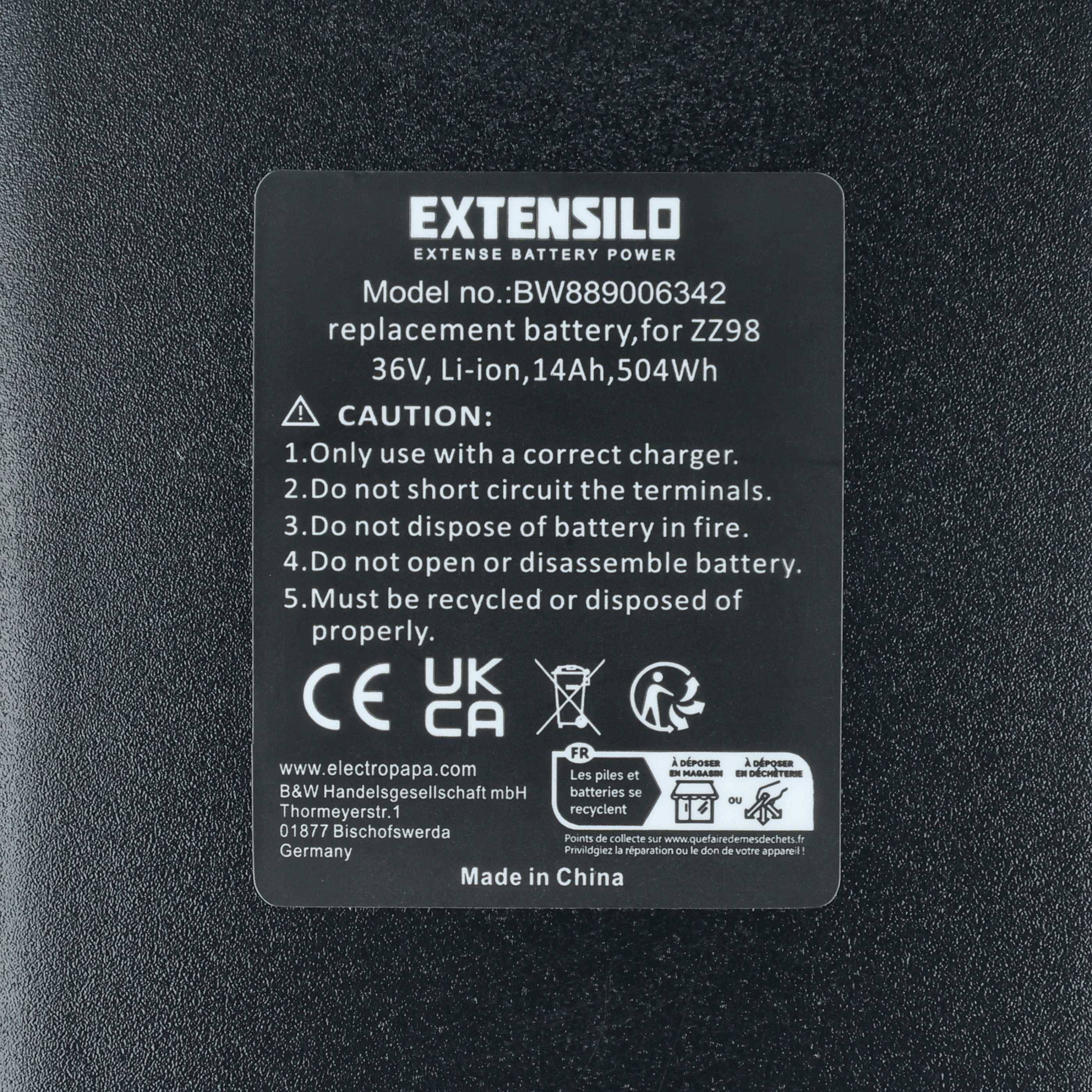 EXTENSILO Akku kompatibel mit Prophete Discoverers 20.EST.10 | E-Bike (14 Ah, 36 V, Li-Ion) - Schwarz-3