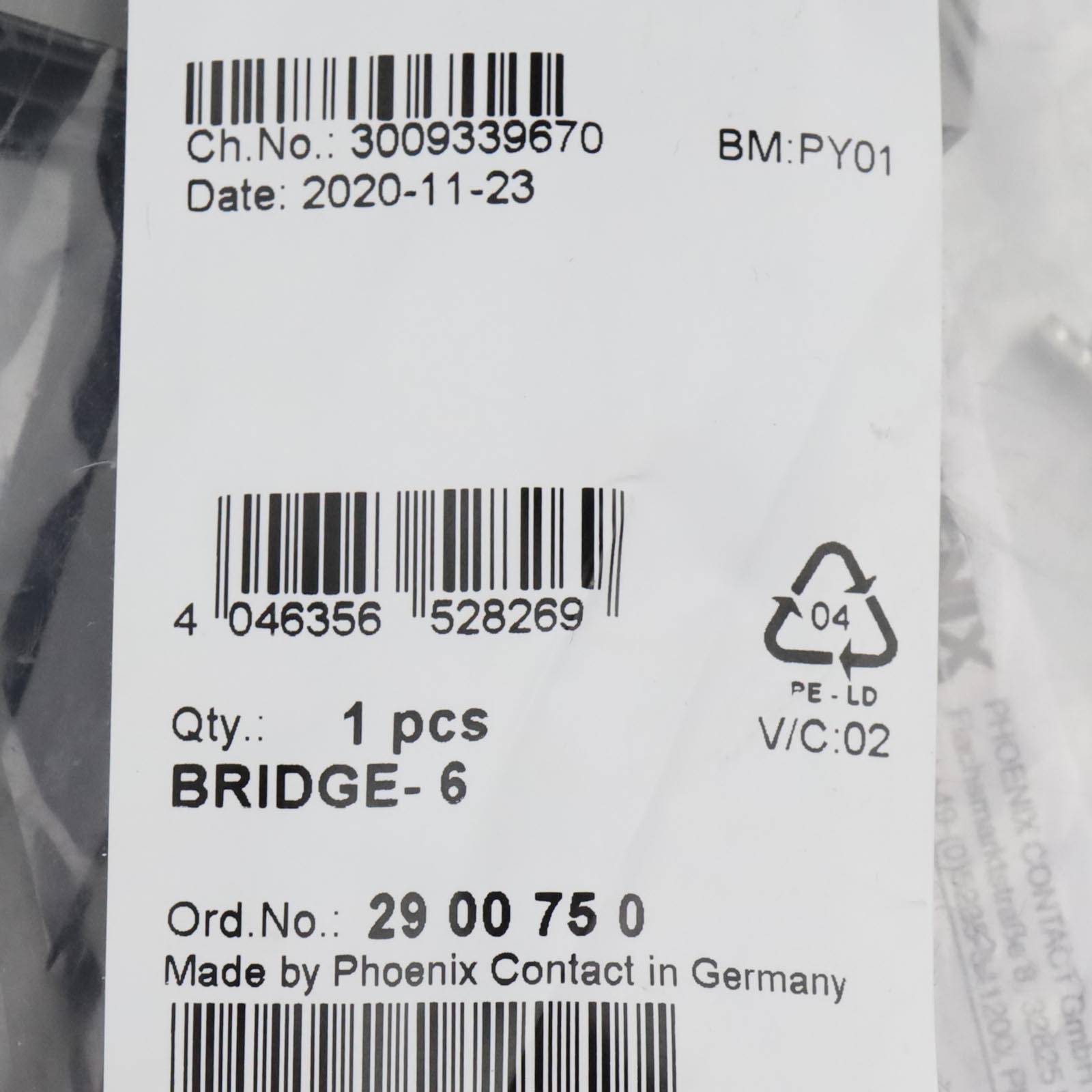 Schleifenbrücke 2900750 Polzahl: 6 Grün, Schwarz 1 St. Phoenix Contact BRIDGE- 6-2