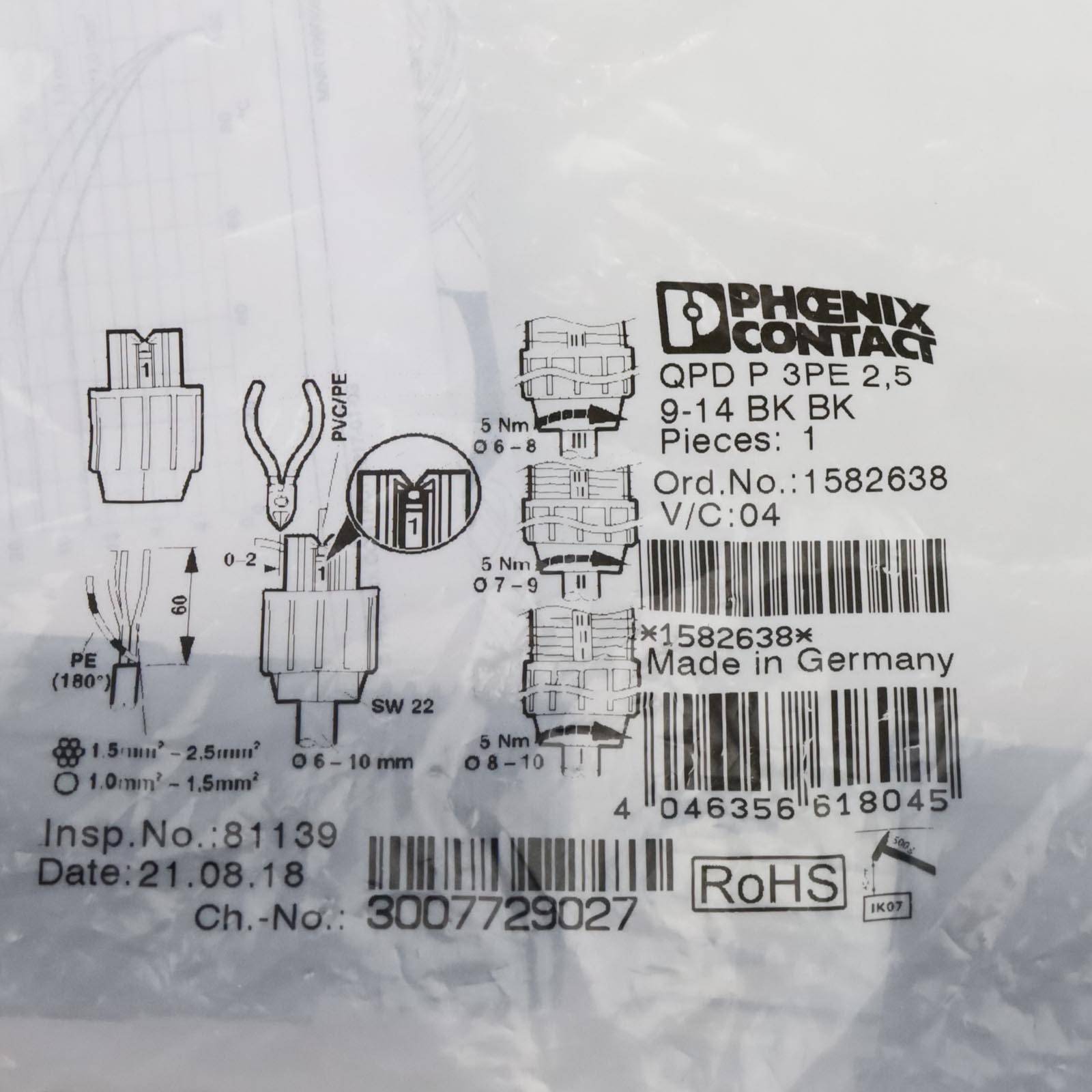 Phoenix Contact Steckverbinder QPD P 3PE 2,5 9-14 BK BK 1582638 OVP-1