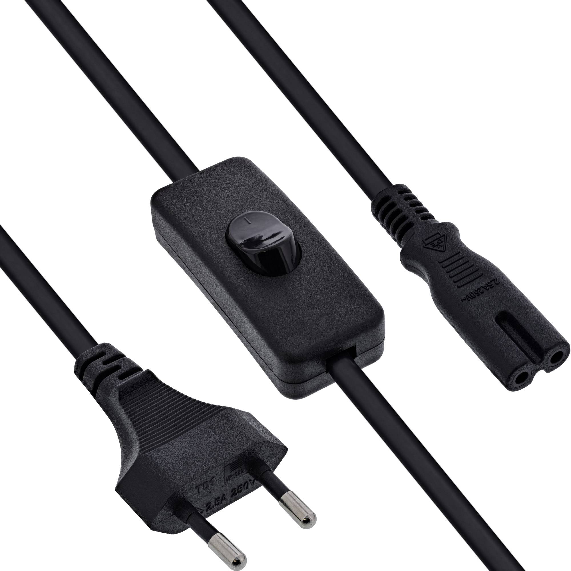InLine® Euro Netzkabel mit Schalter, CEE7/16 zu IEC-C7, schwarz, 10m-0