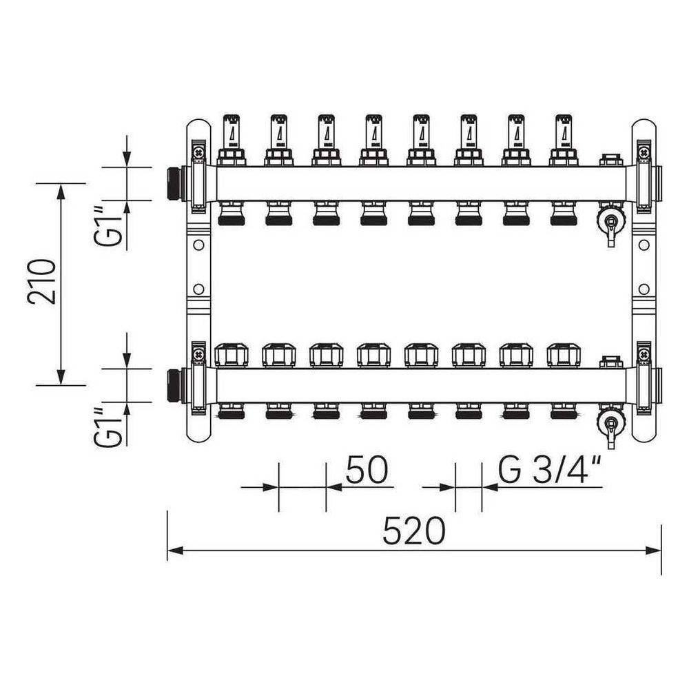 Rehau Verteiler HKV-D Easyflow, Edelstahl, 8 Heizkreise, mit Durchflussanzeige min/max-2