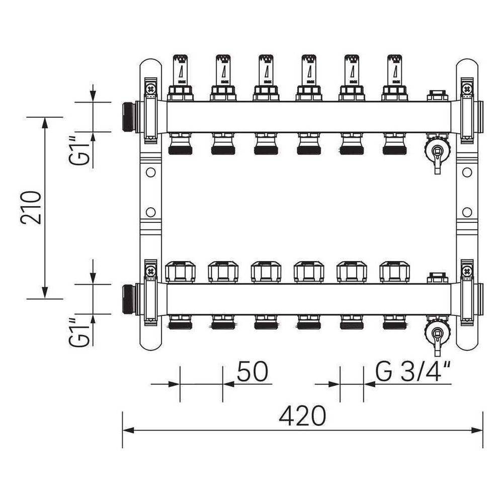 Rehau Verteiler HKV-D Easyflow, Edelstahl, 6 Heizkreise, mit Durchflussanzeige min/max-3