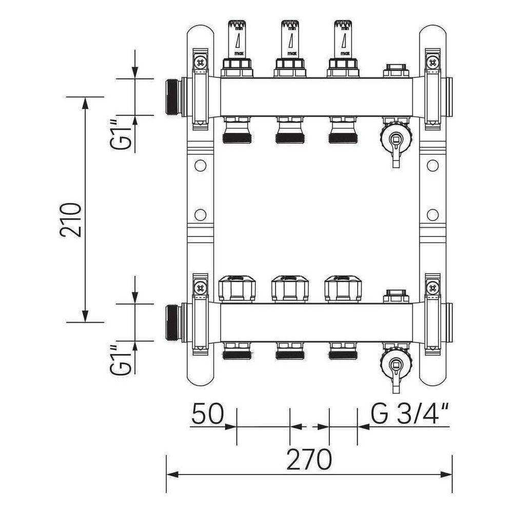 Rehau Verteiler HKV-D Easyflow, Edelstahl, 3 Heizkreise, mit Durchflussanzeige min/max-3