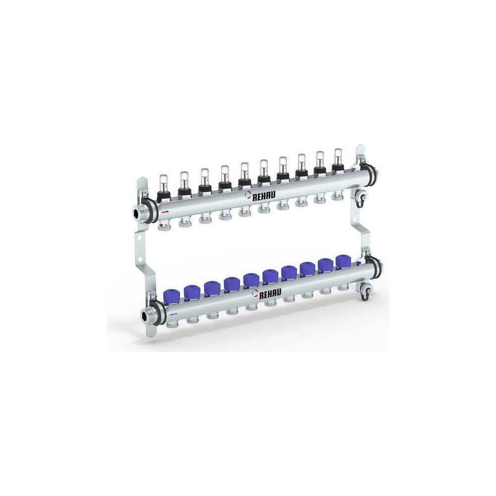 Rehau Verteiler HKV-D Easyflow, Edelstahl, 10 Heizkreise, mit Durchflussanzeige min/max-1