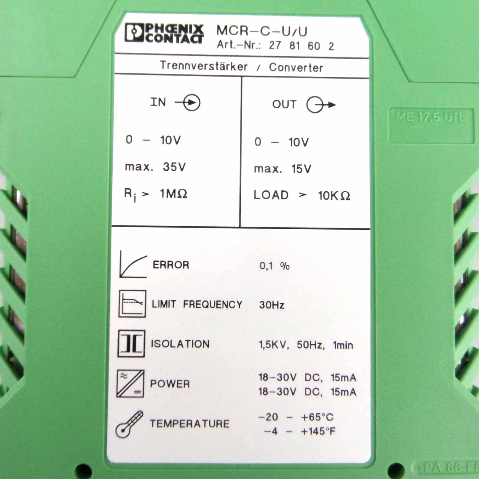 Phoenix Contact Trennverstärker MCR-C-U/U 2781602 OVP-1