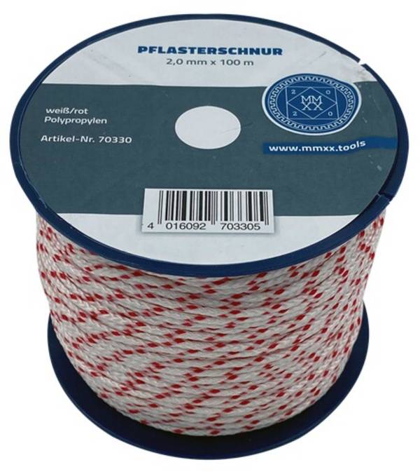 MMXX Pflasterschnur 100 m Rolle, 3,0 mm, weiß/rot, Polypropylen
