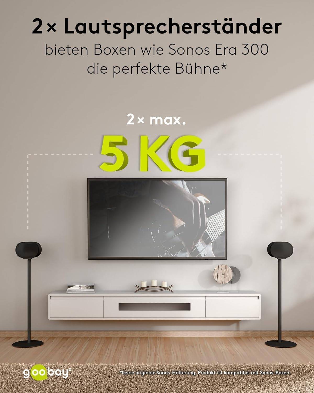 Goobay 71195 2x Lautsprecherständer für Sonos Era 300, mit integriertem Kabelkanal, 71,5 cm Höhe, Schwarz-1