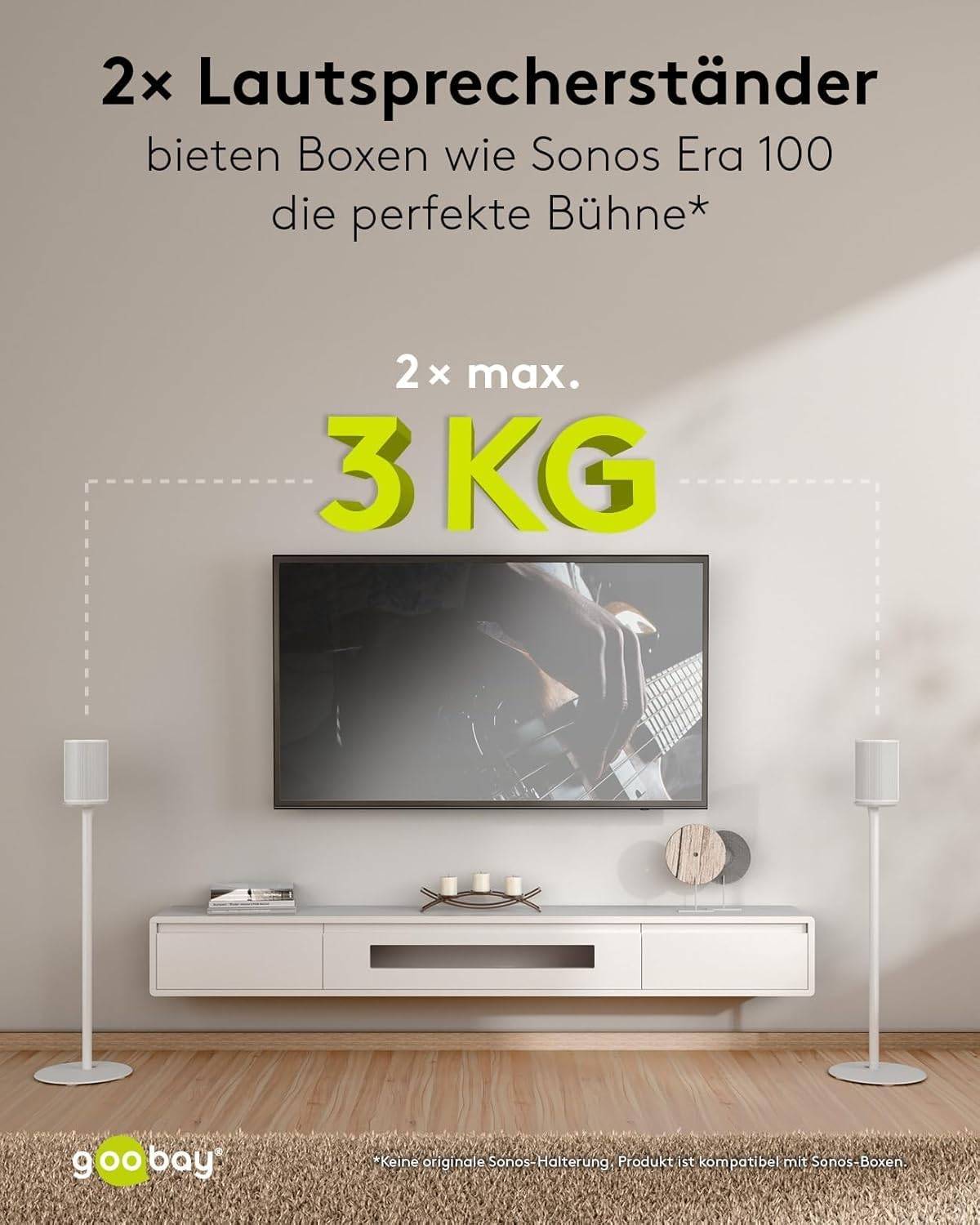 Goobay 71983 2x Lautsprecherständer für Sonos Era 100, mit integriertem Kabelkanal, 71,5 cm Höhe, Weiß-1