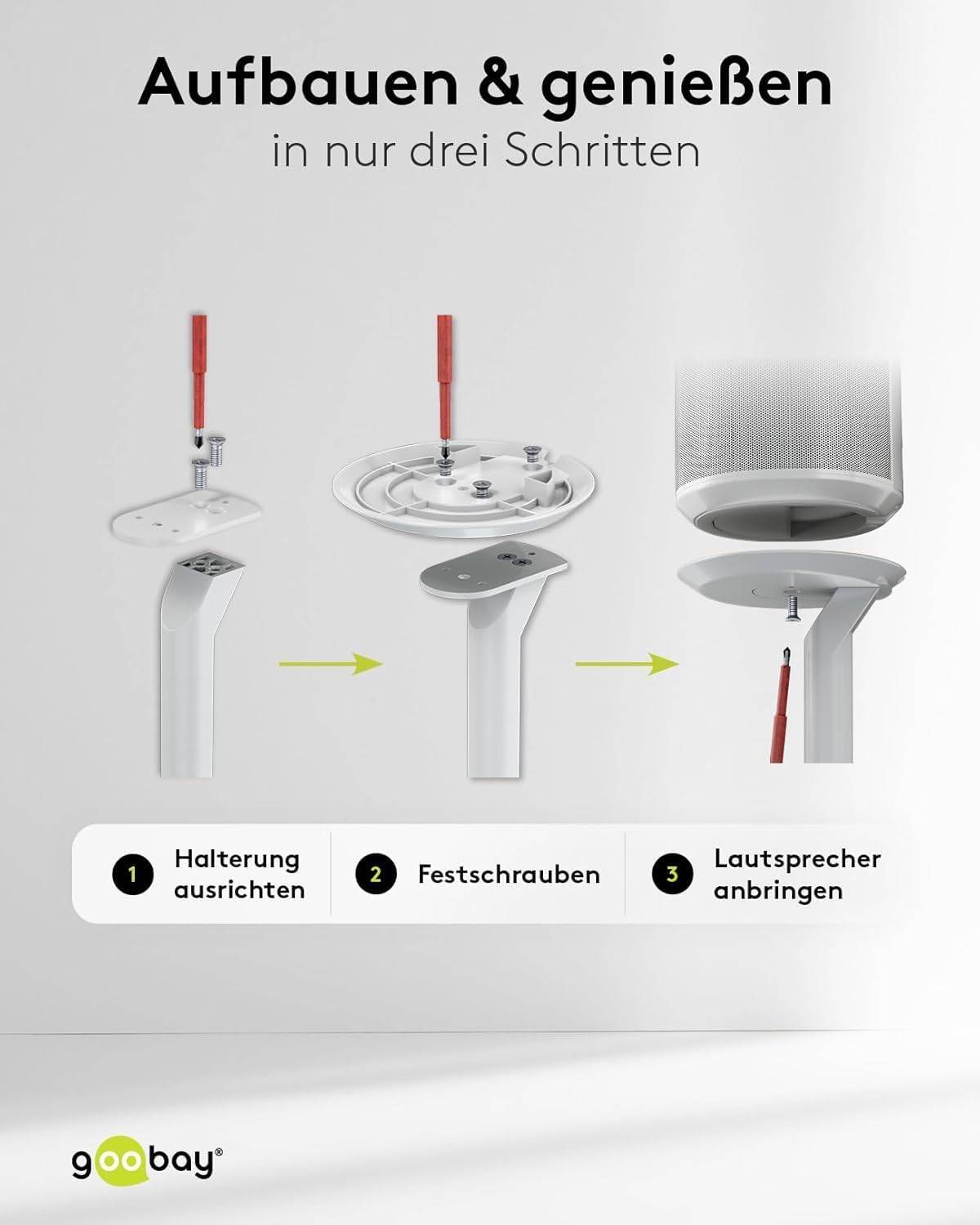 Goobay 71983 2x Lautsprecherständer für Sonos Era 100, mit integriertem Kabelkanal, 71,5 cm Höhe, Weiß-3