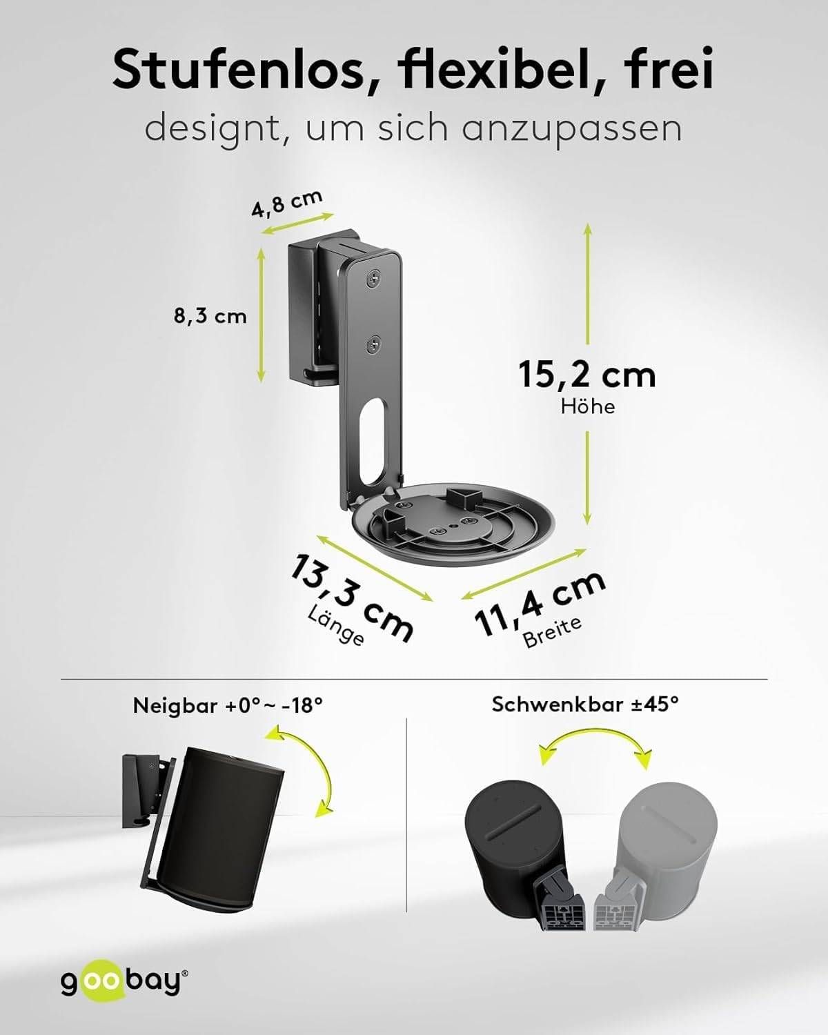 Goobay 71025 2x Lautsprecherwandhalterung für Sonos Era 100, neig und schwenkbar, aus Stahl, Schwarz-2